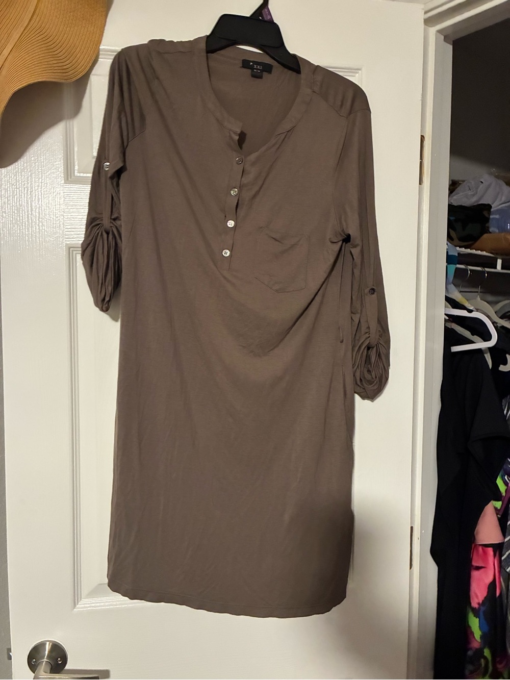 Forever 21 Taupe Roll-Tab Henley Tunic